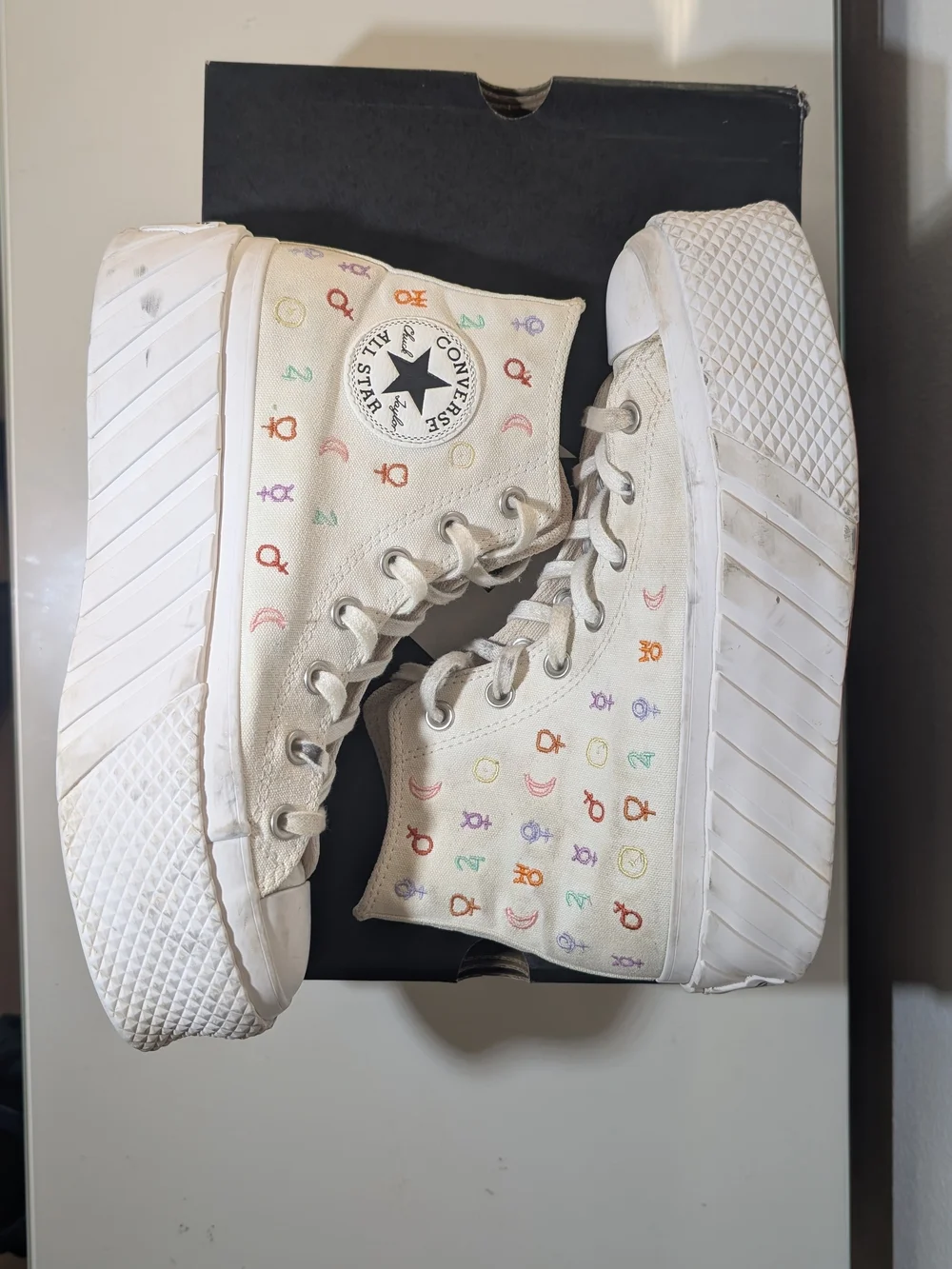 Converse Platform High-Top Sneakers with Colorful Symbols - White